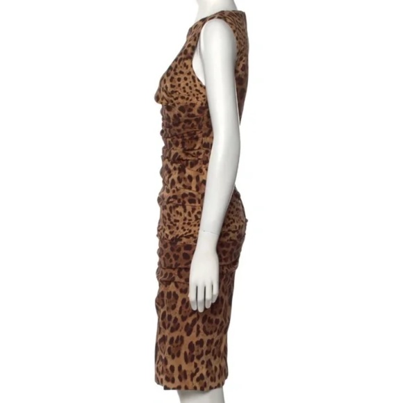 Dolce & Gabbana Leopard Print Silk Ruched Dress - Picture 2 of 3